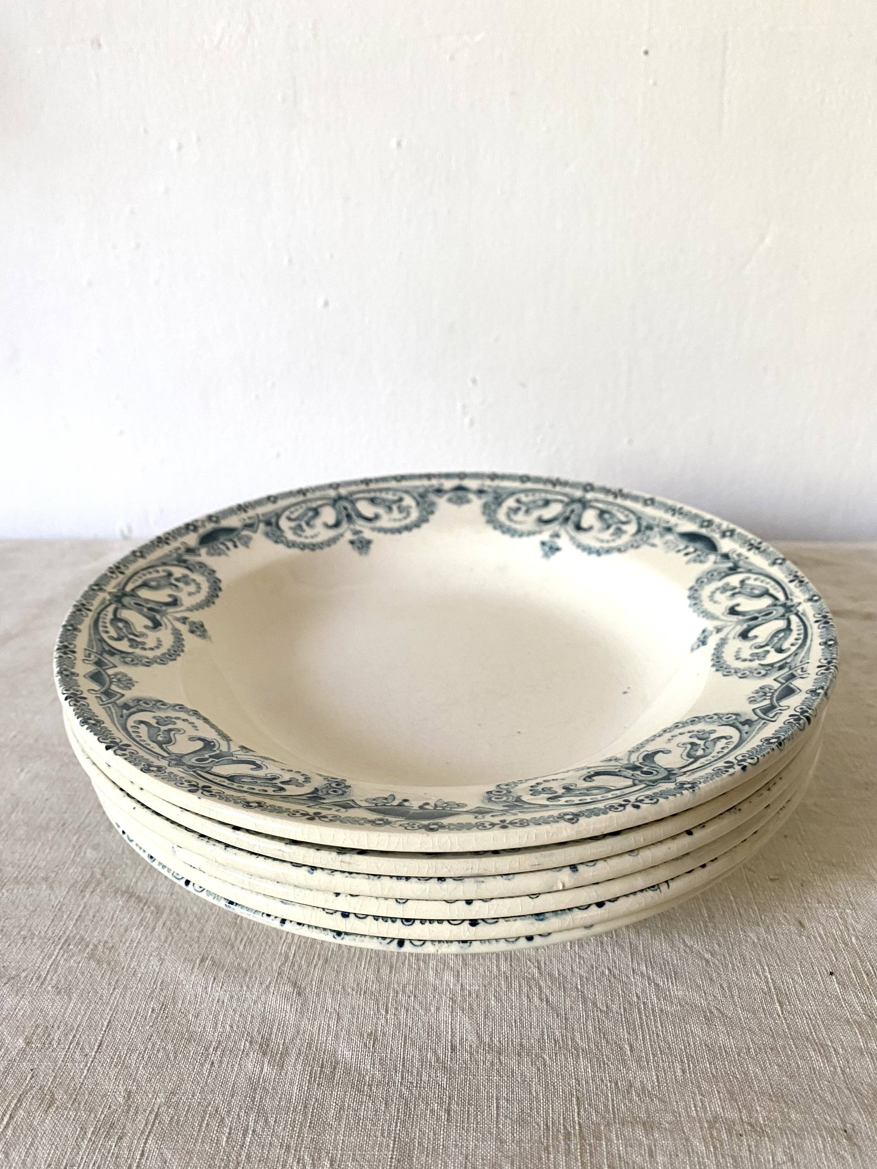 Antique Terre de Fer deep plates, early 20th century