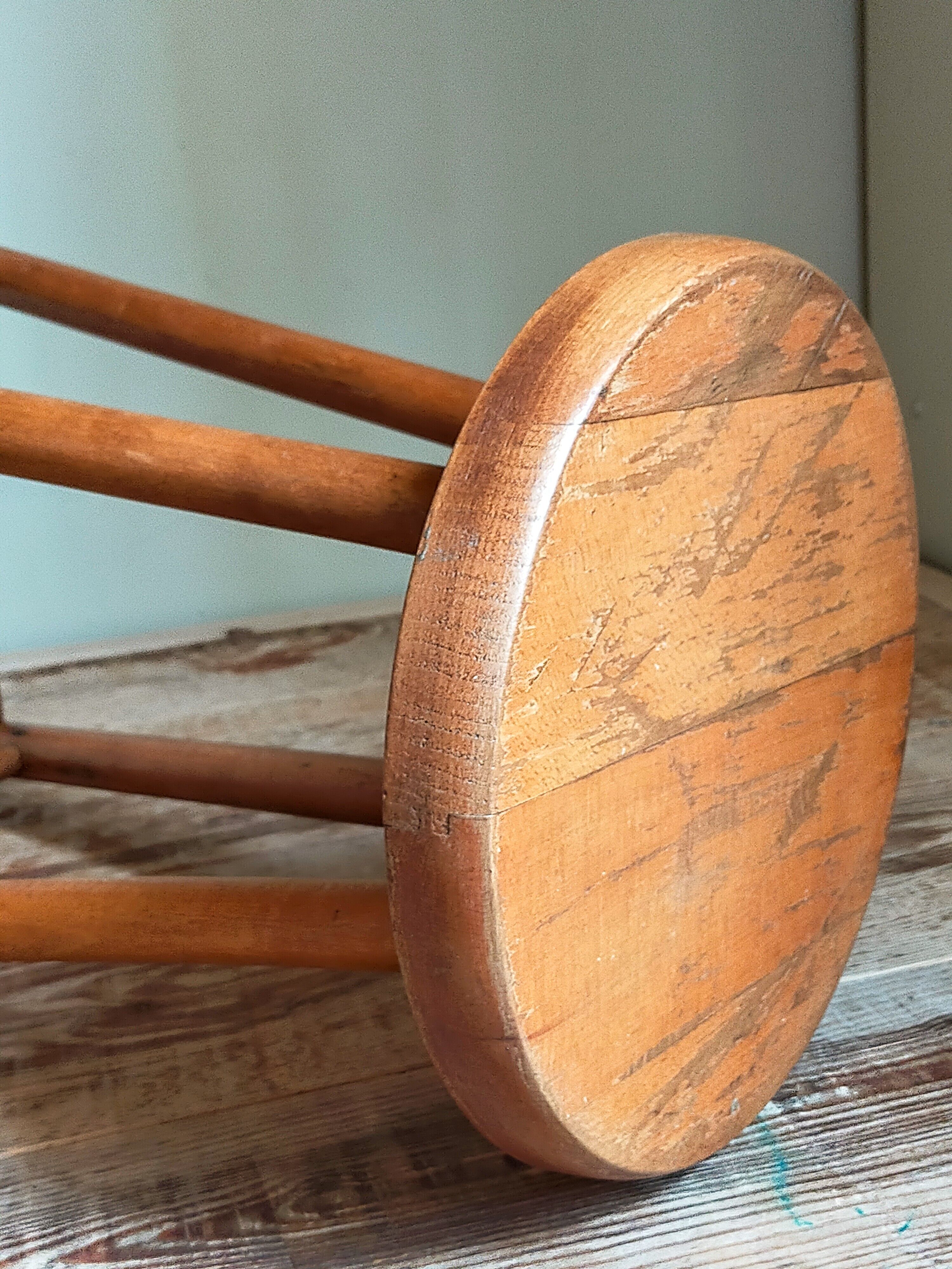 Vintage solid blond wood bar stool
