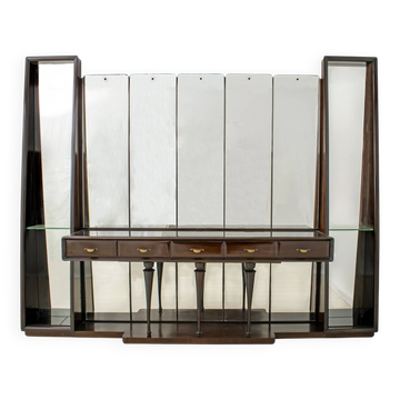 Console, buffet en noyer et miroir de Guglielmo Ulrich, Italie 1940