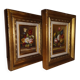 Paire de tableau nature morte sur bois bouquet de fleurs vintage