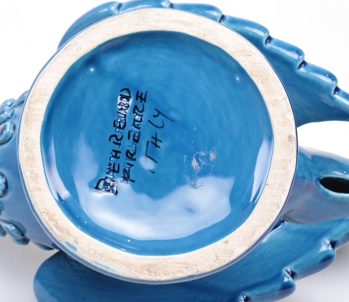 Vintage Italian Blue Ceramic Rooster, Behrend 1960s