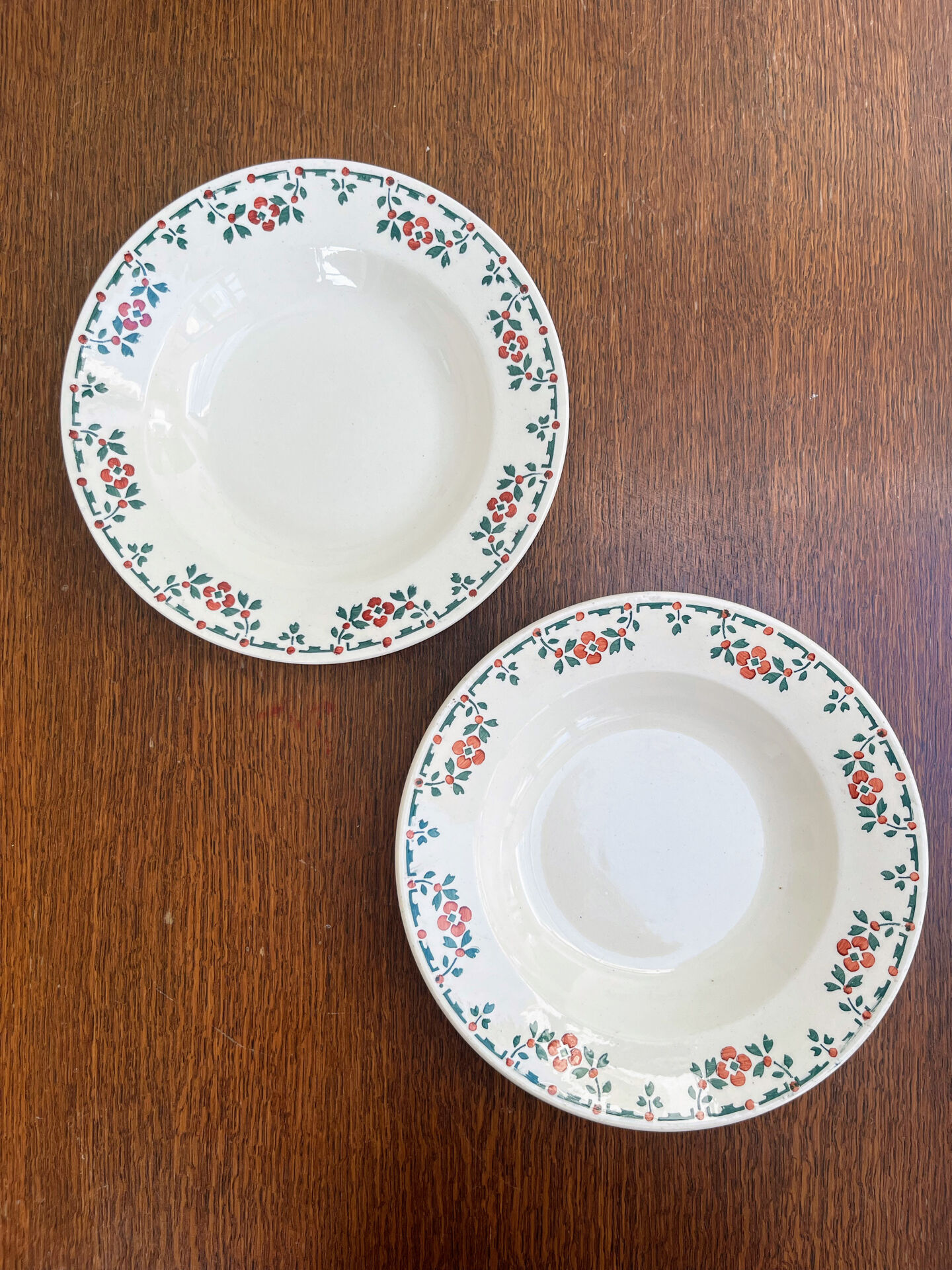 Pair of deep plates in Choisy-le-Roi ironstone