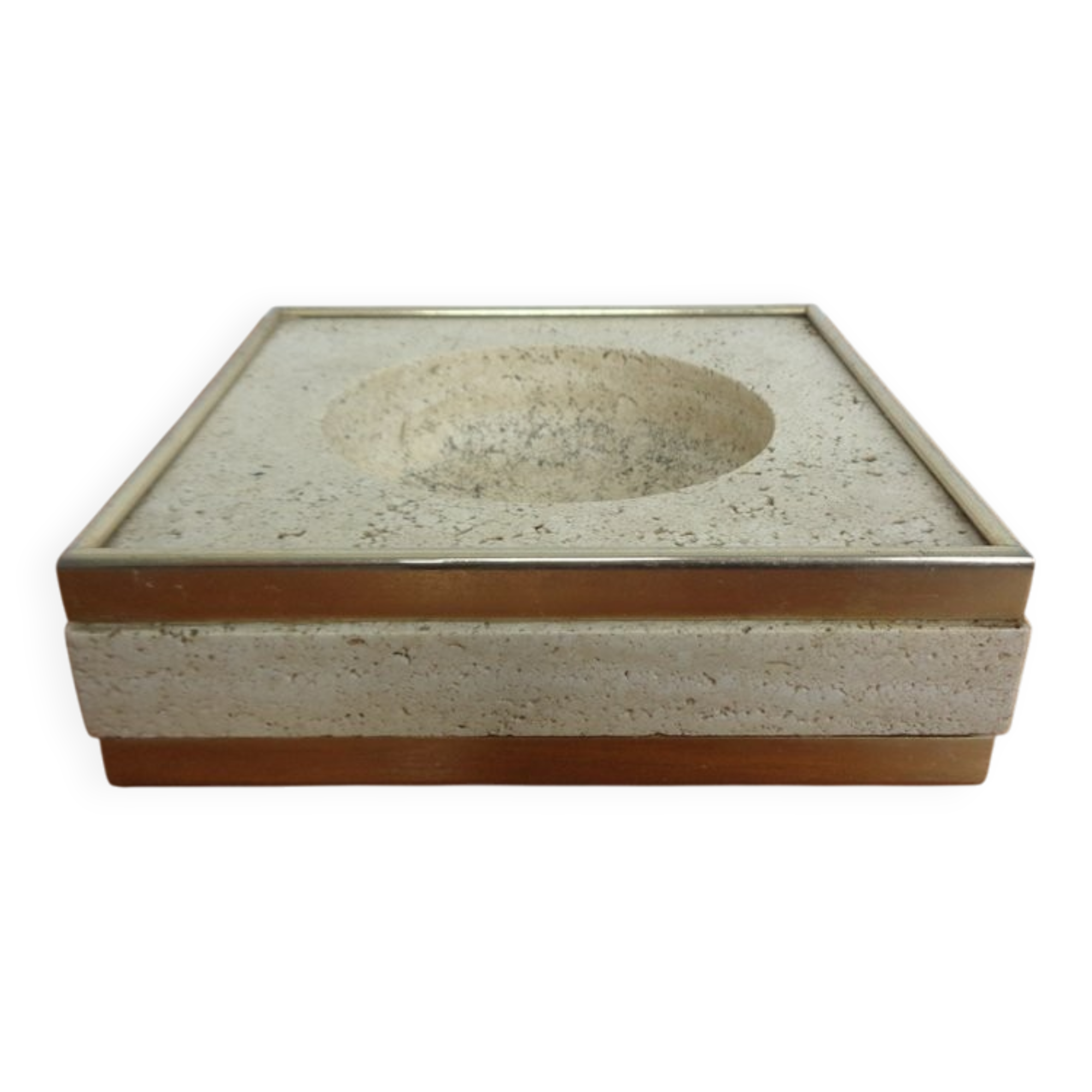 Travertine & Brass Ashtray by Fratelli Mannelli, Italy, 1970s