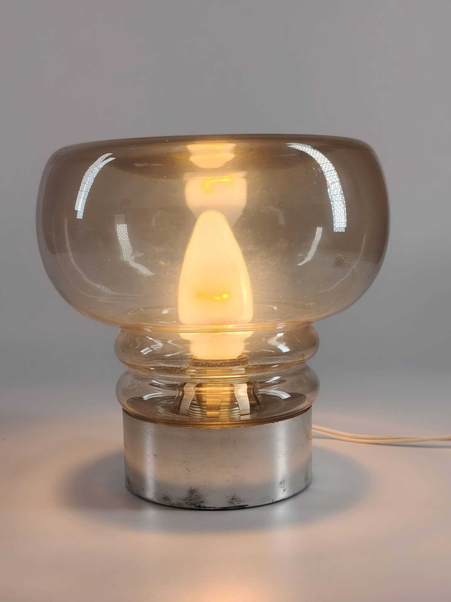 Pair of vintage 70s lamps in smoked glass – retro design lighting