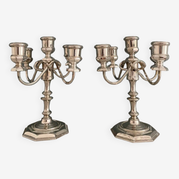 Pair of English silver-plated candlesticks