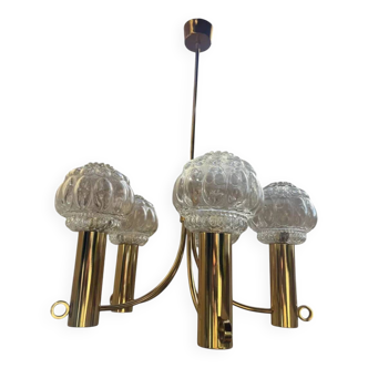 Magnifique Lustre en laiton doré vintage verre bulles soufflé
