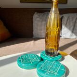 Coasters of green ceramic bottles/carafes, vintage
