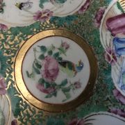 Canton porcelain plate - Character and Bird Decoration - China - 19th Century