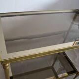 Side table, gold brass, smoked glass, 70s.
