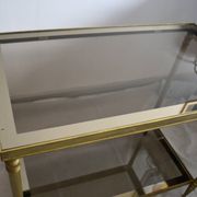 Side table, low table, gold brass, smoked glass, 70s.