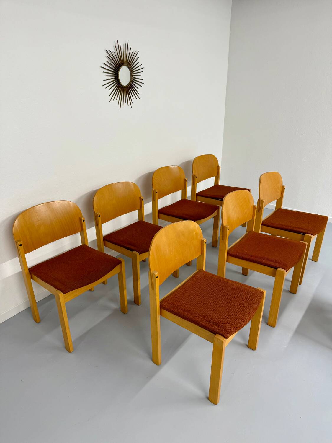Lot of 8 old Scandinavian design wooden chairs from the 80s vintage