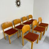 Lot of 8 old Scandinavian design wooden chairs from the 80s vintage