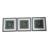 Trio Vintage Optical Art Tableaux - Victor Vasarely - Frames 40x40cm