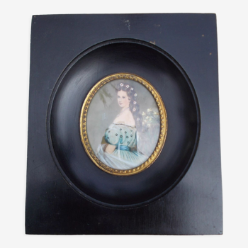Miniature portrait de femme peint main signée Sissi Impératrice d' Autriche