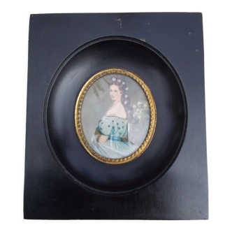 Miniature hand-painted portrait of a woman signed Sissi Empress of Austria
