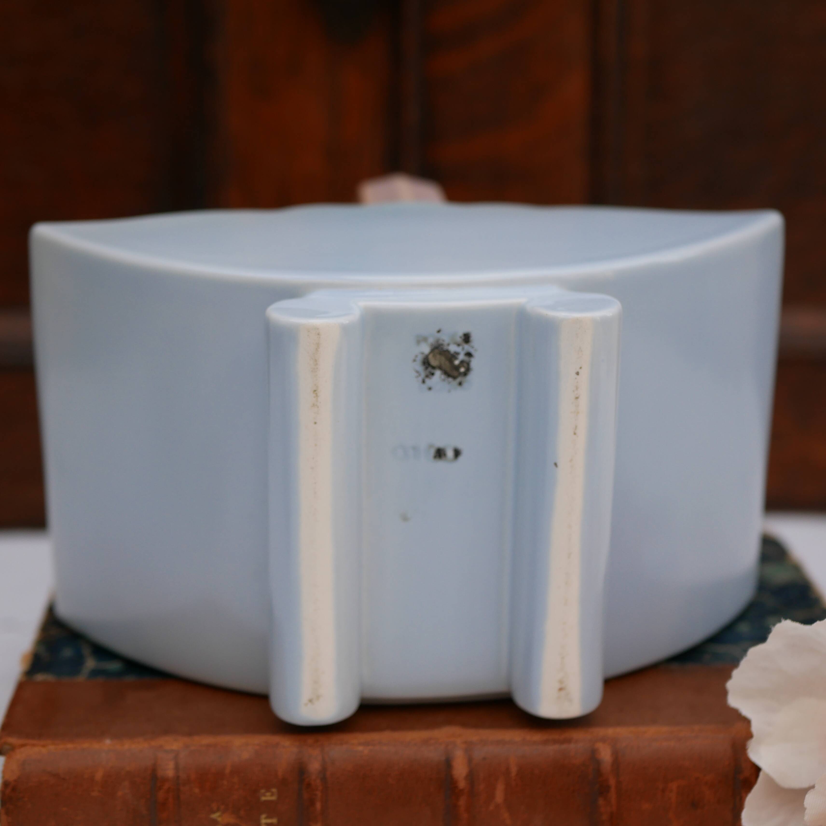 Vintage pink and blue ceramic basket vase