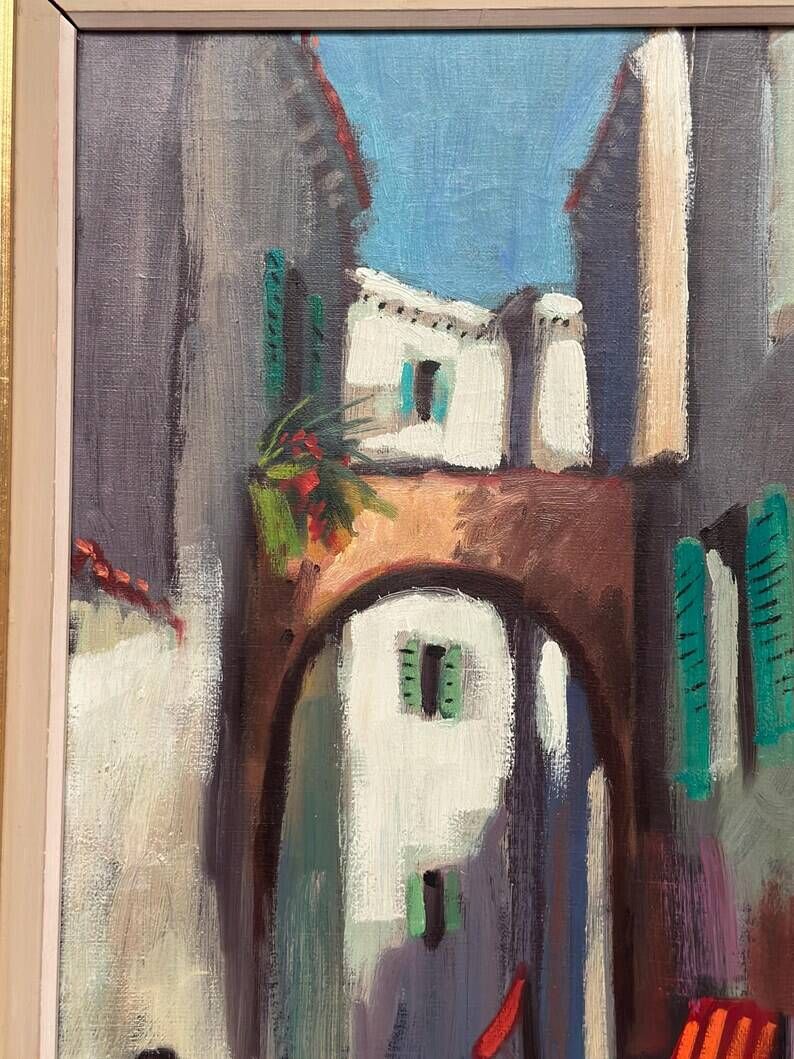Original Swedish Oil on Canvas – “In the Street” by Unknown Artist – Vintage & Framed