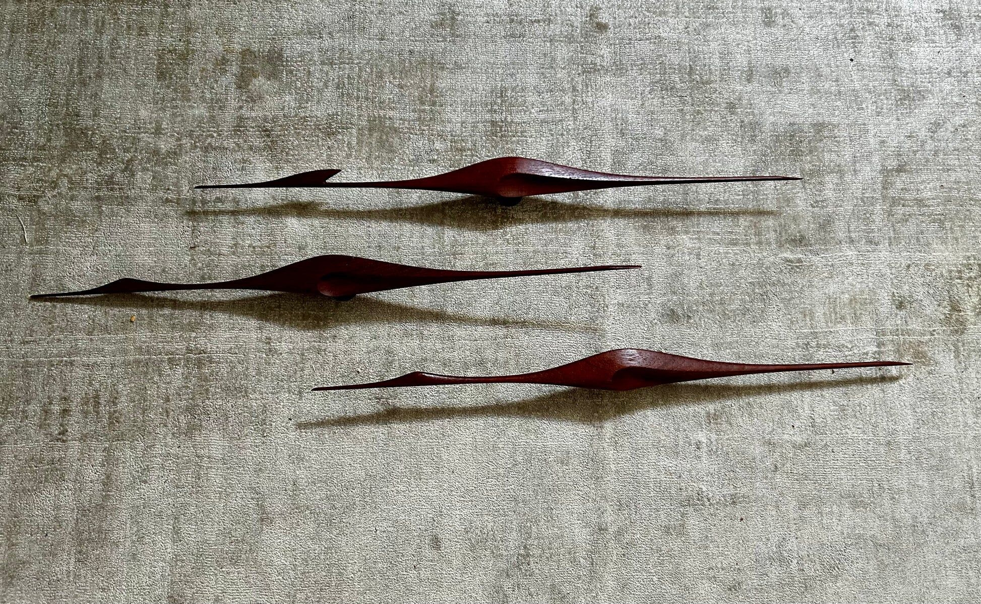 Set of 3 teak wall mounted cranes, Scandinavian modern, Denmark, 1960s