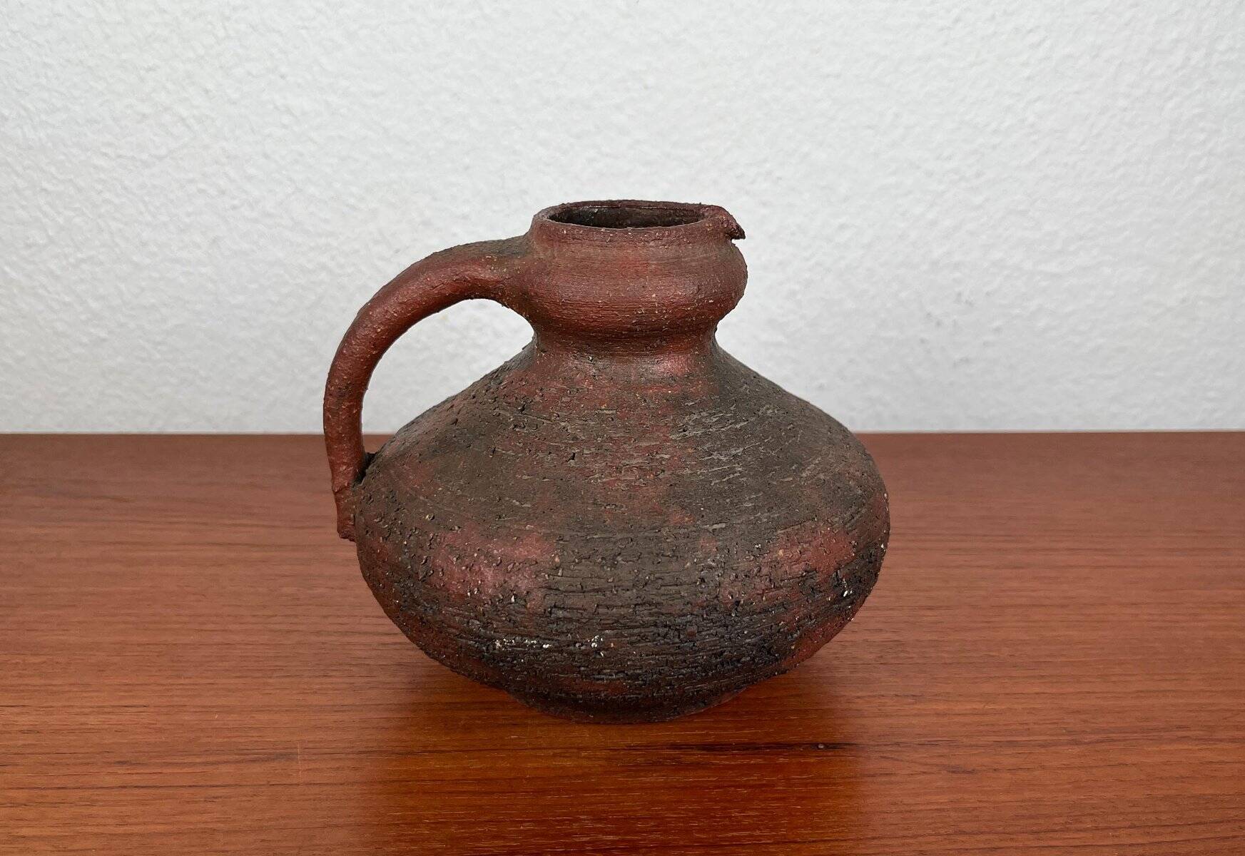 Carafe vase by German studio pottery, brutalist vintage by Gerhard Liebenthron, 1974.