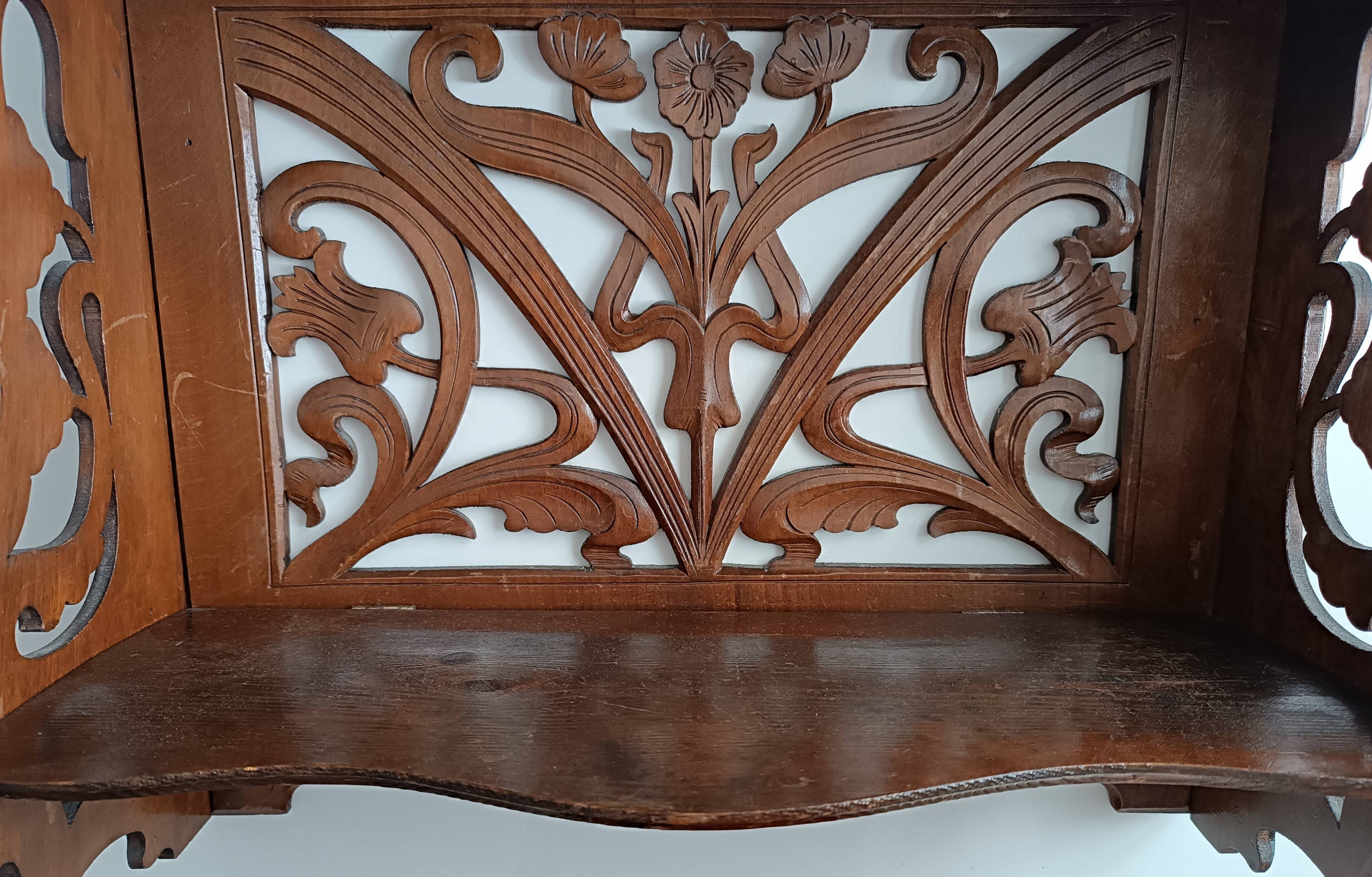 Art Nouveau openwork wooden shelf