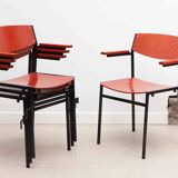 Chaises Gijs van der Sluis rouge et noir avec accoudoirs
