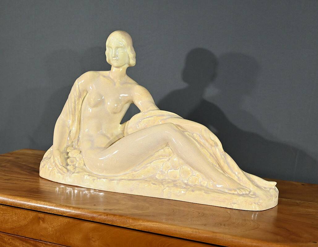 Sculpture “Young woman among flowers”, Odyv, Manufacture Berlot-Mussier, Art Deco