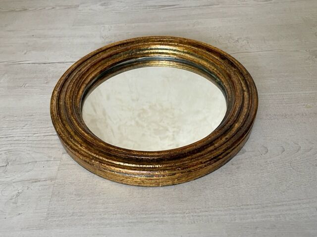 Miroir rond vintage en bois doré 25cm