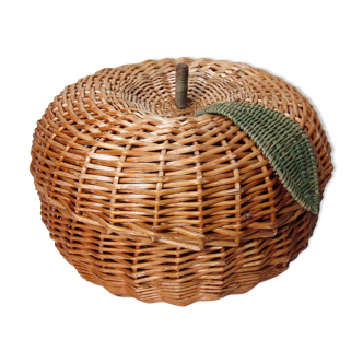 Apple in rattan vintage storage basket