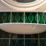 VINTAGE SHELL WASHBASIN SET PORCELAIN OF PARIS SHELVES BASIN AND TOWEL RACK
