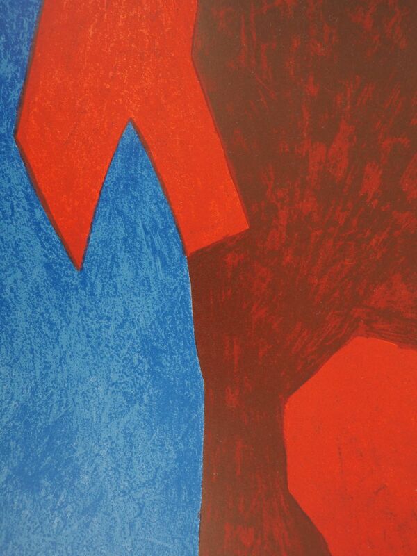 Serge poliakoff : composition bleue et rouge - lithographie originale
