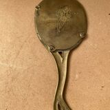 Ancien miroir art nouveau face a main bronze doré décor fleurs vintage