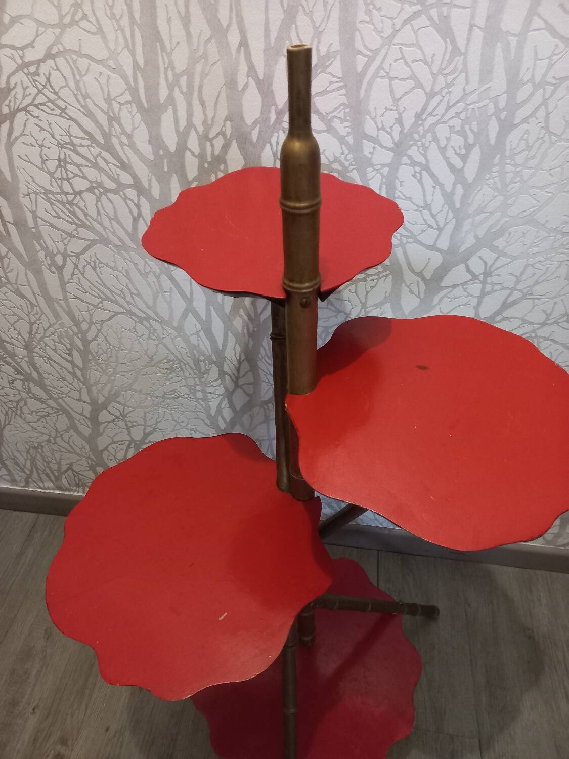 Wooden stool, bamboo legs