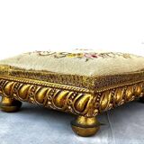 Empire Foot Stool With Petit Point Standing on Ball Feet Needlepoint Decor