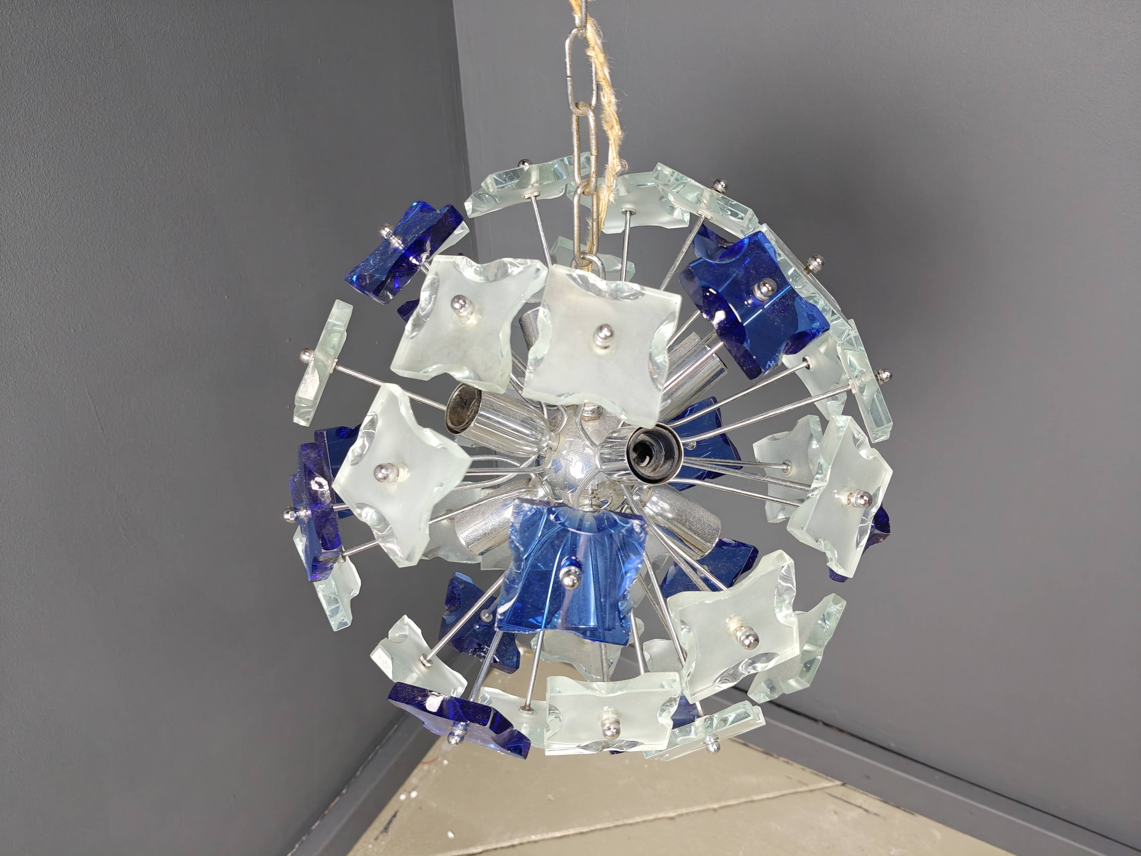 Vintage hammered glass sputnik chandelier, 1970s