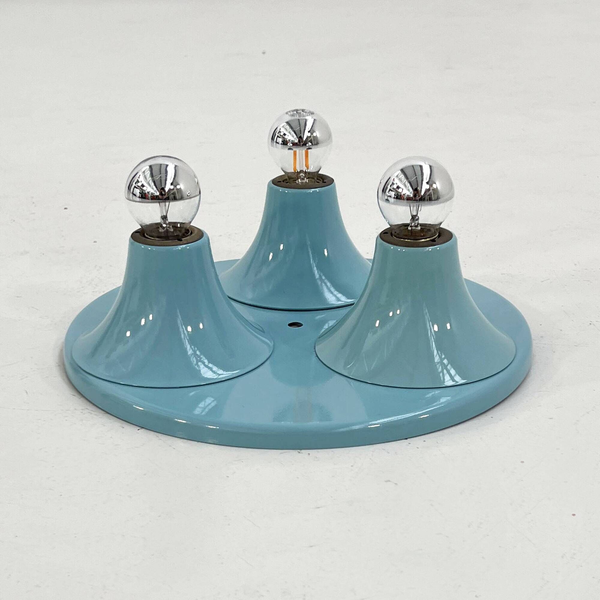 Blue wall light with 3 bulbs, 1980