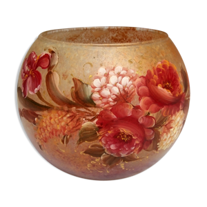 Vase boule en verre peint