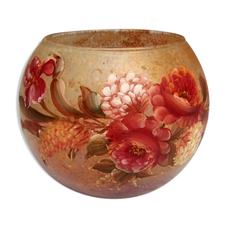 Vase boule en verre peint signé Thiny