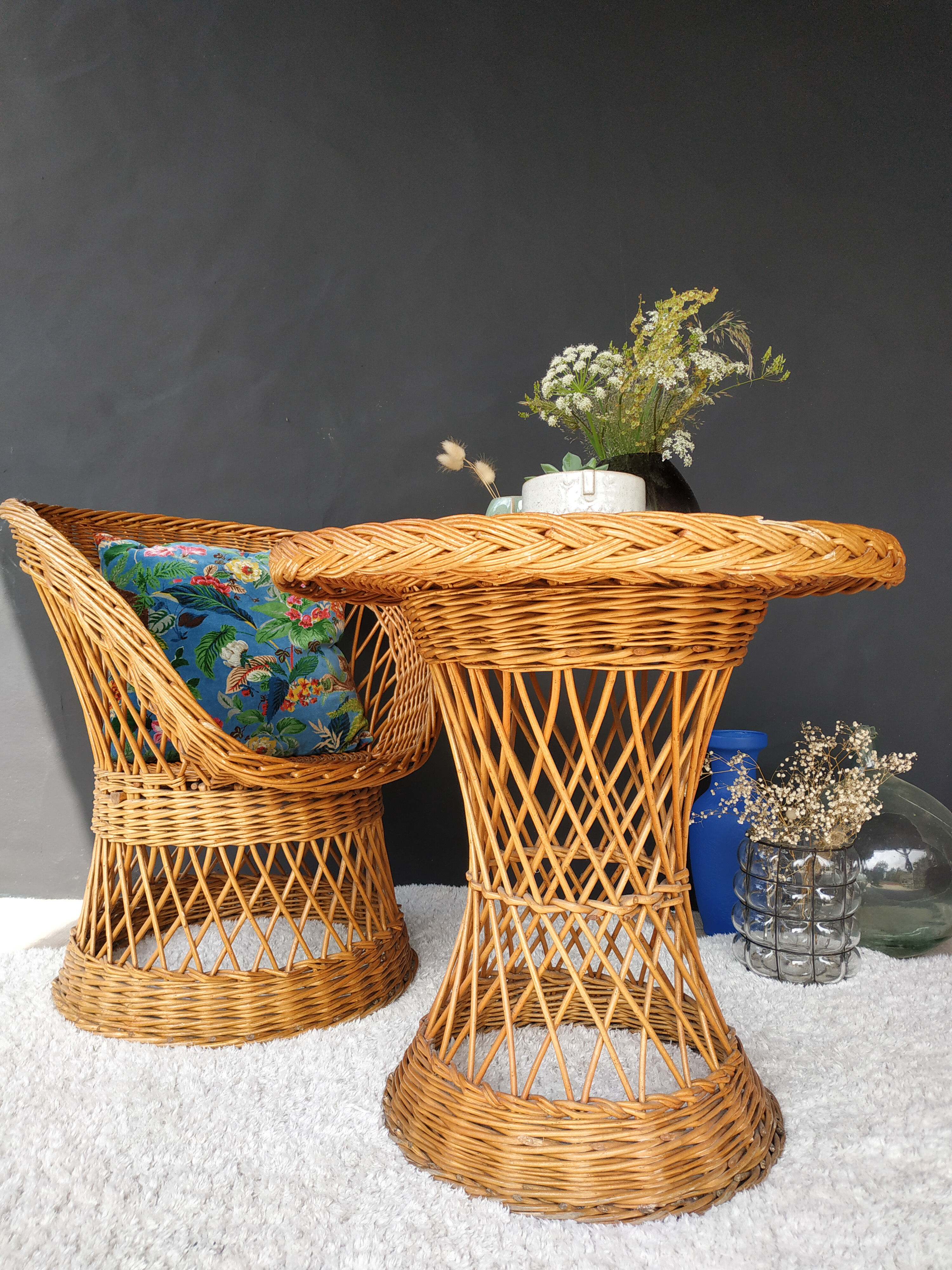 Wicker armchair and his table