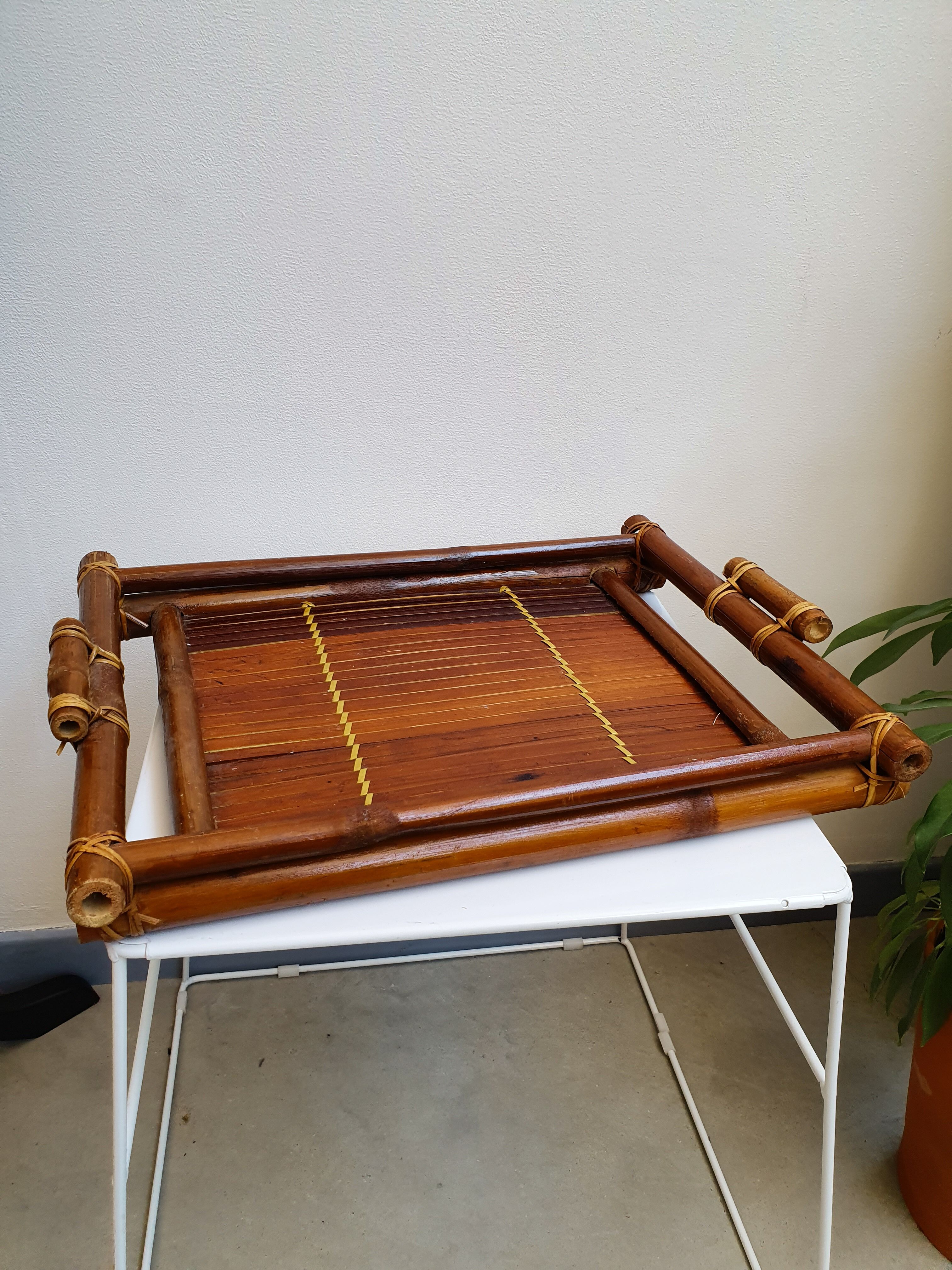 Bamboo tray and seventies rattan