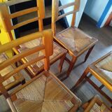 Set of 6 vintage straw chairs – Pierre Cruège – 1950s