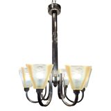 Ceiling light / Chandelier Atelier Petitot Paris, glass and nickel-plated metal, Art Deco, 1930s – France
