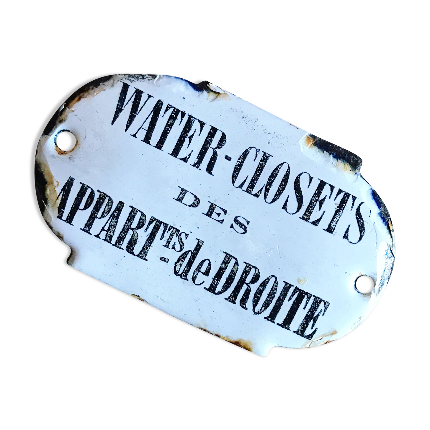 Enamel plate "water-closets of right appartements". parisian building plate. around 1910s