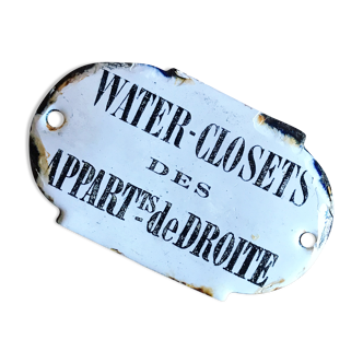 Enamel plate "water-closets of right appartements". parisian building plate. around 1910s