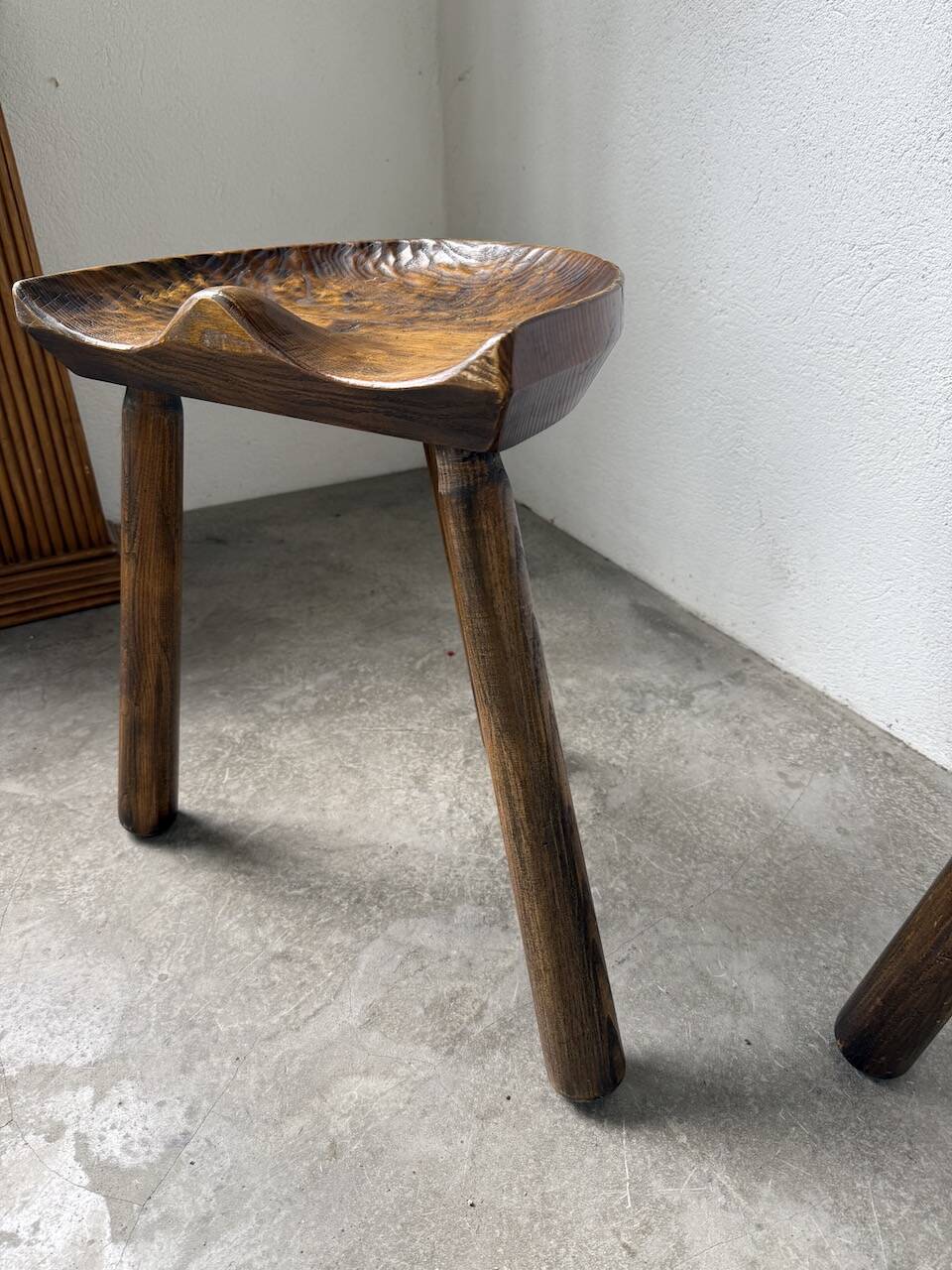Pair of Le Selou tripod shepherd's stools