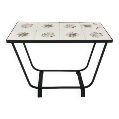 Table d'appoint céramique et fer forgé
