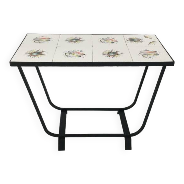 Table d'appoint céramique et fer forgé