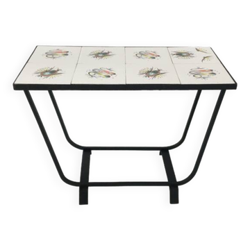 Table d'appoint céramique et fer forgé