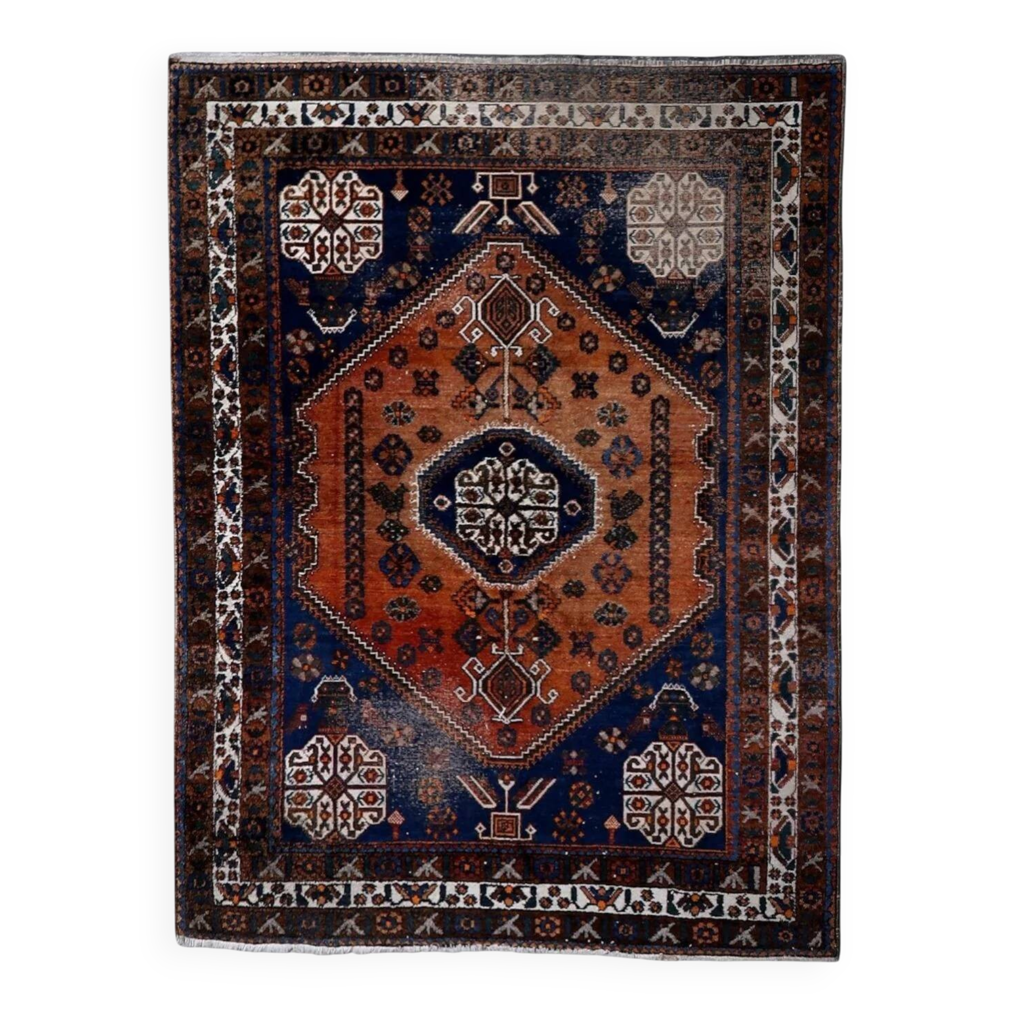 Antique Shiraz Gashkai handmade rug 155 x 207 cm 1920s