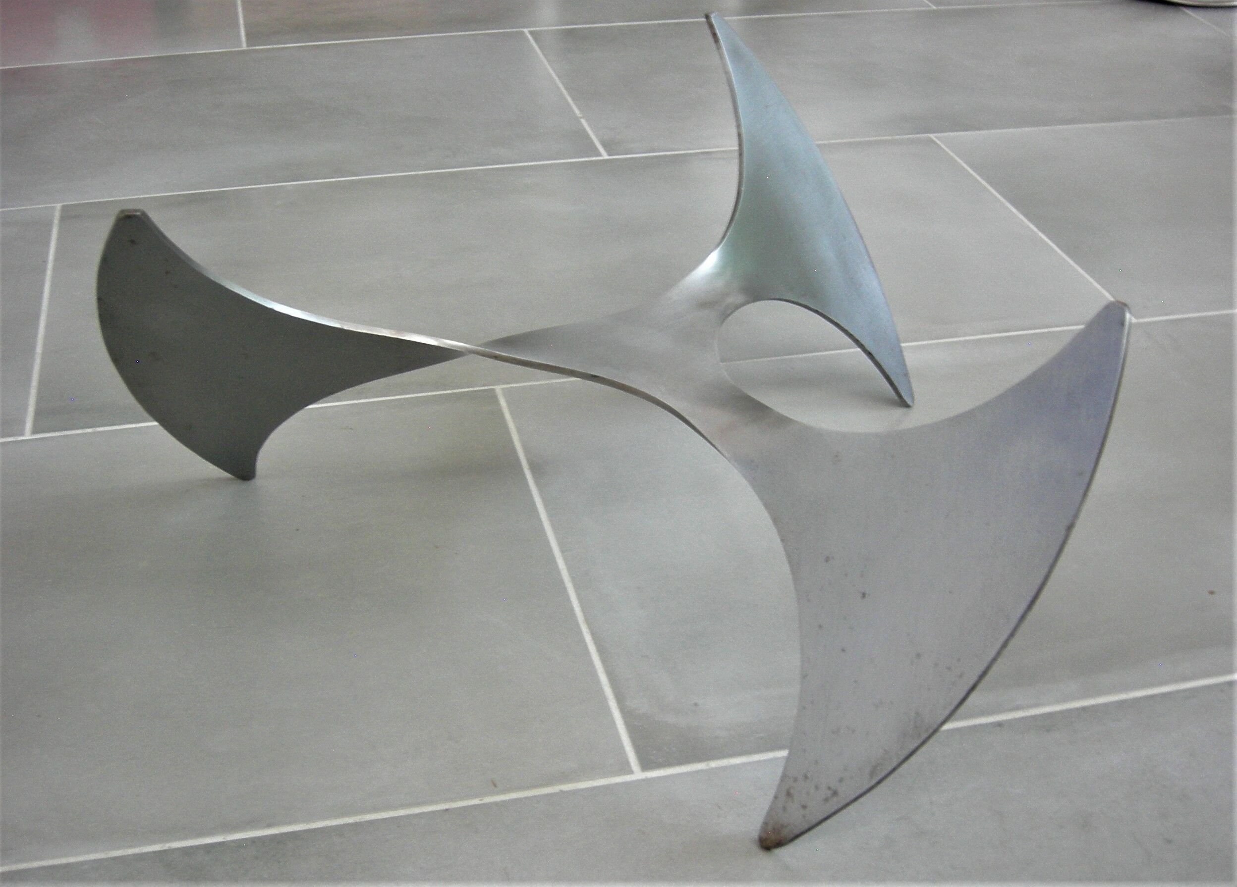 Propeller Round Coffee Table (Helix) by Knut Hesterberg Glass Plate and Metal Base