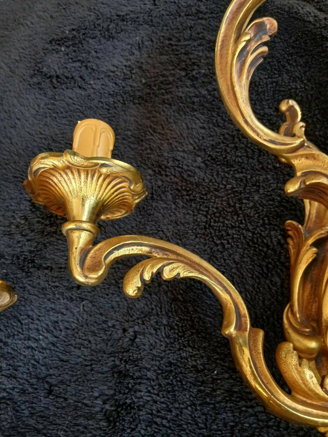 2 or more bronze wall lights in Louis XV rococo style with 3 arms.